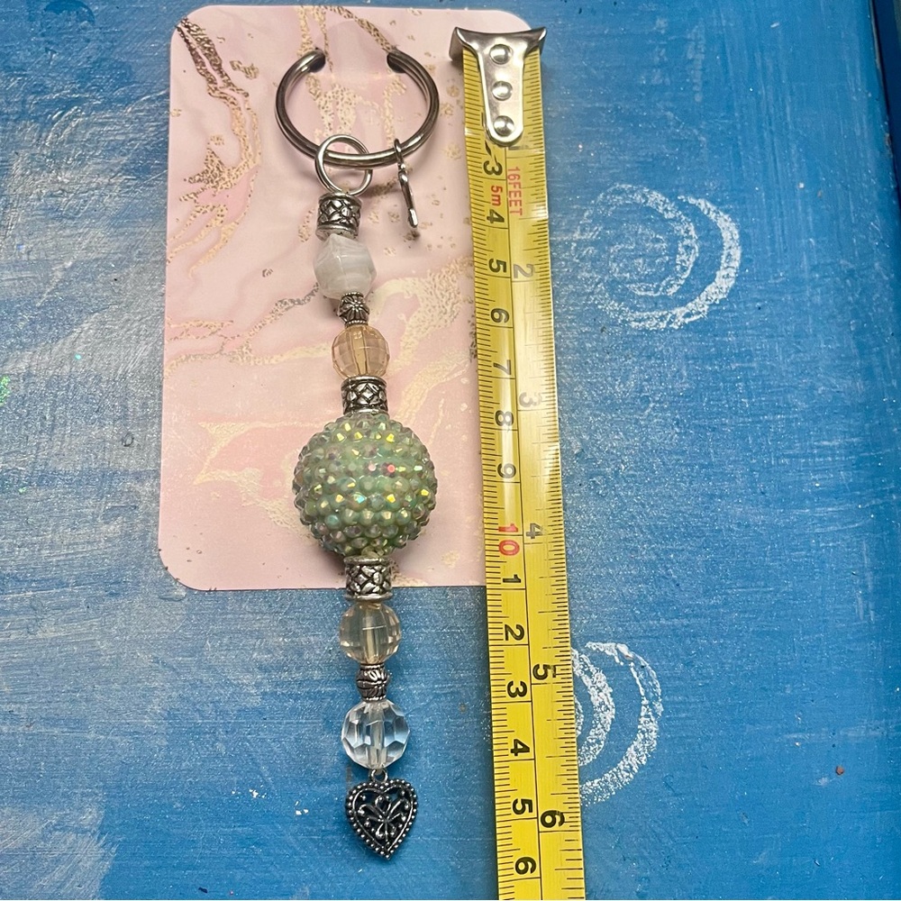 Beaded Keychain in Light Green and Tan Colors